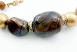 Earthy Tiger's Eye, Swirled Glass, Plastic and Golden Bead Necklace