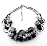 Twilight Colors of Grey Black White and Silver Double-Strand Plastic Chunky Bead Statement Necklace