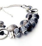 Twilight Colors of Grey Black White and Silver Double-Strand Plastic Chunky Bead Statement Necklace