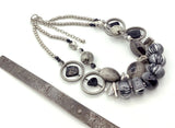 Twilight Colors of Grey Black White and Silver Double-Strand Plastic Chunky Bead Statement Necklace