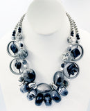 Twilight Colors of Grey Black White and Silver Double-Strand Plastic Chunky Bead Statement Necklace