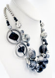 Twilight Colors of Grey Black White and Silver Double-Strand Plastic Chunky Bead Statement Necklace