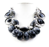 Twilight Colors of Grey Black White and Silver Double-Strand Plastic Chunky Bead Statement Necklace
