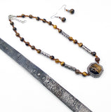 Delectable Tiger's Eye Necklace with Dangle Earrings Jewelry Set New In Box