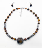 Delectable Tiger's Eye Necklace with Dangle Earrings Jewelry Set New In Box