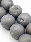 Gray Silver Natural Druzy Geode Agate 14 mm Round Spacer Beads 28 Bead Strand