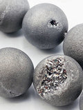 Gray Silver Natural Druzy Geode Agate 14 mm Round Spacer Beads 28 Bead Strand