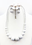 Crisp White Graduated Bead Necklace and Earrings Jewelry Set NEW by SOPHIA COLLECTION