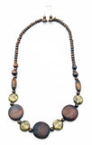 Earthy Wood Long Bead Necklace and Earrings Set with Abstract Pattern Beads NEW