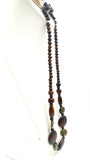 Earthy Wood Long Bead Necklace and Earrings Set with Abstract Pattern Beads NEW