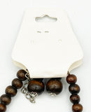 Earthy Wood Long Bead Necklace and Earrings Set with Abstract Pattern Beads NEW