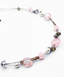 Floating Pink Clear Sparkling and Faux Pearl Beads on Silver Tone Metal Wire NEW