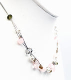 Floating Pink Clear Sparkling and Faux Pearl Beads on Silver Tone Metal Wire NEW