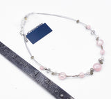 Floating Pink Clear Sparkling and Faux Pearl Beads on Silver Tone Metal Wire NEW