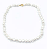Glowing Lovely Faux Pearl Necklace with Four Petal Flower Round Filagree Box Clasp