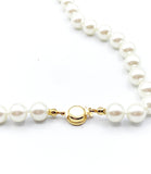 Glowing Lovely Faux Pearl Necklace with Four Petal Flower Round Filagree Box Clasp