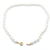 Glowing Lovely Faux Pearl Necklace with Four Petal Flower Round Filagree Box Clasp