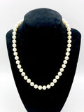 Glowing Lovely Faux Pearl Necklace with Four Petal Flower Round Filagree Box Clasp