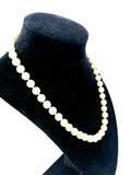 Glowing Lovely Faux Pearl Necklace with Four Petal Flower Round Filagree Box Clasp