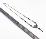 Delicate Victorian Style Drop Center Necklace of Gold Tone Metal and Shiny Black Beads