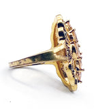Stunning Peach Glass Stone Marcasite Travel Prom Wedding Big Statement Ring set in Gold Tone Metal