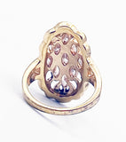 Stunning Peach Glass Stone Marcasite Travel Prom Wedding Big Statement Ring set in Gold Tone Metal