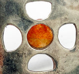 Cryptic Celtic Cross Pendant of Silver-Tone Metal with Faux Amber Cabochon Four-Petal Flower
