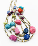 Colorful CHICO'S Natural and Faux Stones Freshwater Pearls and Beads Double-Strand Necklace