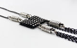 Cool Steampunk Black and Silver-Tone Metal with Rhinestone Web Panels Necklace NEW