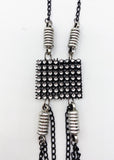 Cool Steampunk Black and Silver-Tone Metal with Rhinestone Web Panels Necklace NEW