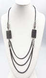 Cool Steampunk Black and Silver-Tone Metal with Rhinestone Web Panels Necklace NEW