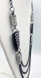 Cool Steampunk Black and Silver-Tone Metal with Rhinestone Web Panels Necklace NEW