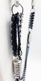 Cool Steampunk Black and Silver-Tone Metal with Rhinestone Web Panels Necklace NEW