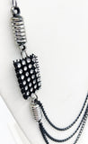 Cool Steampunk Black and Silver-Tone Metal with Rhinestone Web Panels Necklace NEW
