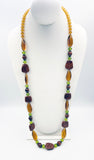 Earthy Brown Swirl and Forest Green Faceted Bead Necklace
