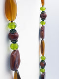 Earthy Brown Swirl and Forest Green Faceted Bead Necklace