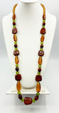 Earthy Brown Swirl and Forest Green Faceted Bead Necklace
