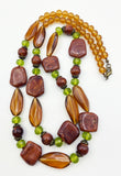 Earthy Brown Swirl and Forest Green Faceted Bead Necklace