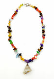 Fun Gold Accent Trichus Shell Pendant on Amethyst Tigers Eye Quartz and Glass Carnival Bead Necklace