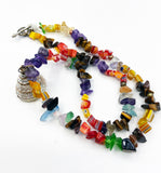 Fun Gold Accent Trichus Shell Pendant on Amethyst Tigers Eye Quartz and Glass Carnival Bead Necklace