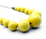 Cheery Chunky Faceted Yellow Beads on Silver Tone Chain Spring Summer Vintage Necklace