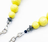 Cheery Chunky Faceted Yellow Beads on Silver Tone Chain Spring Summer Vintage Necklace