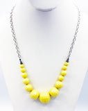 Cheery Chunky Faceted Yellow Beads on Silver Tone Chain Spring Summer Vintage Necklace