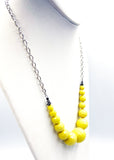 Cheery Chunky Faceted Yellow Beads on Silver Tone Chain Spring Summer Vintage Necklace