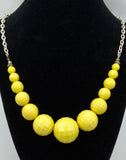 Cheery Chunky Faceted Yellow Beads on Silver Tone Chain Spring Summer Vintage Necklace