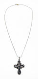 Ornate Sterling Silver Filigree Cross on a Silver Tone Metal MONET S Chain Patented Clasp