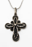 Ornate Sterling Silver Filigree Cross on a Silver Tone Metal MONET S Chain Patented Clasp