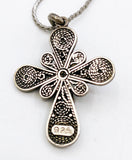 Ornate Sterling Silver Filigree Cross on a Silver Tone Metal MONET S Chain Patented Clasp