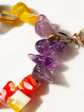 Fun Gold Accent Trichus Shell Pendant on Amethyst Tigers Eye Quartz and Glass Carnival Bead Necklace