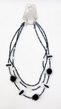Evening Breezy Black and Clear Bead Triple Thread Necklace Set with Clear Faceted Drop Earrings NEW by Rainbow Jewelry